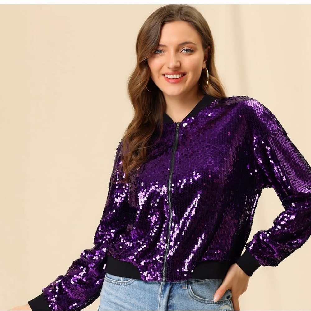 Allegra K Women's Sequin Jacket Casual Long Sleeve Jacket